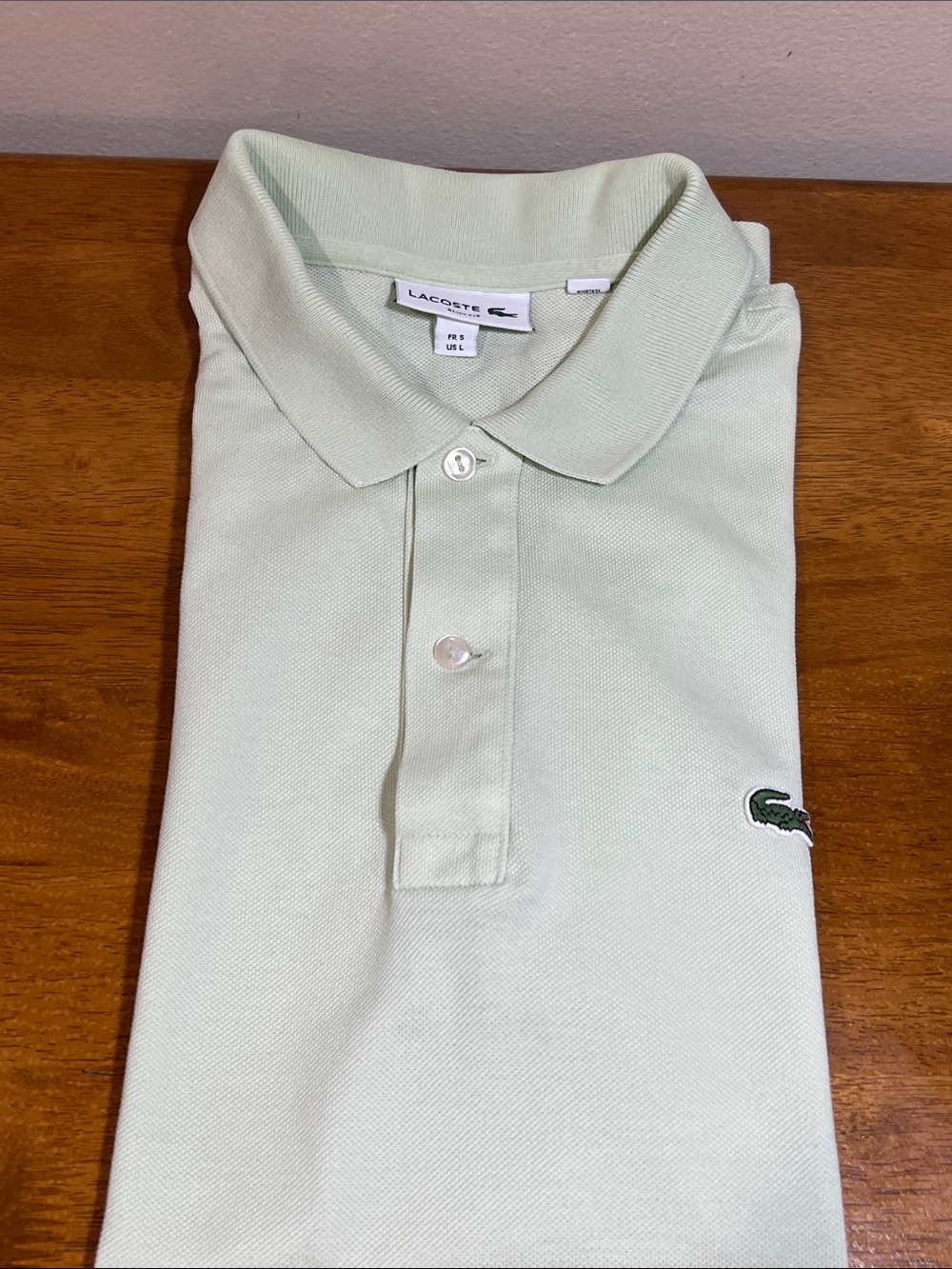 Lacoste Men’s Light Mint Green Pique Polo Shirt Size LARGE SLIM FIT 100% cotton